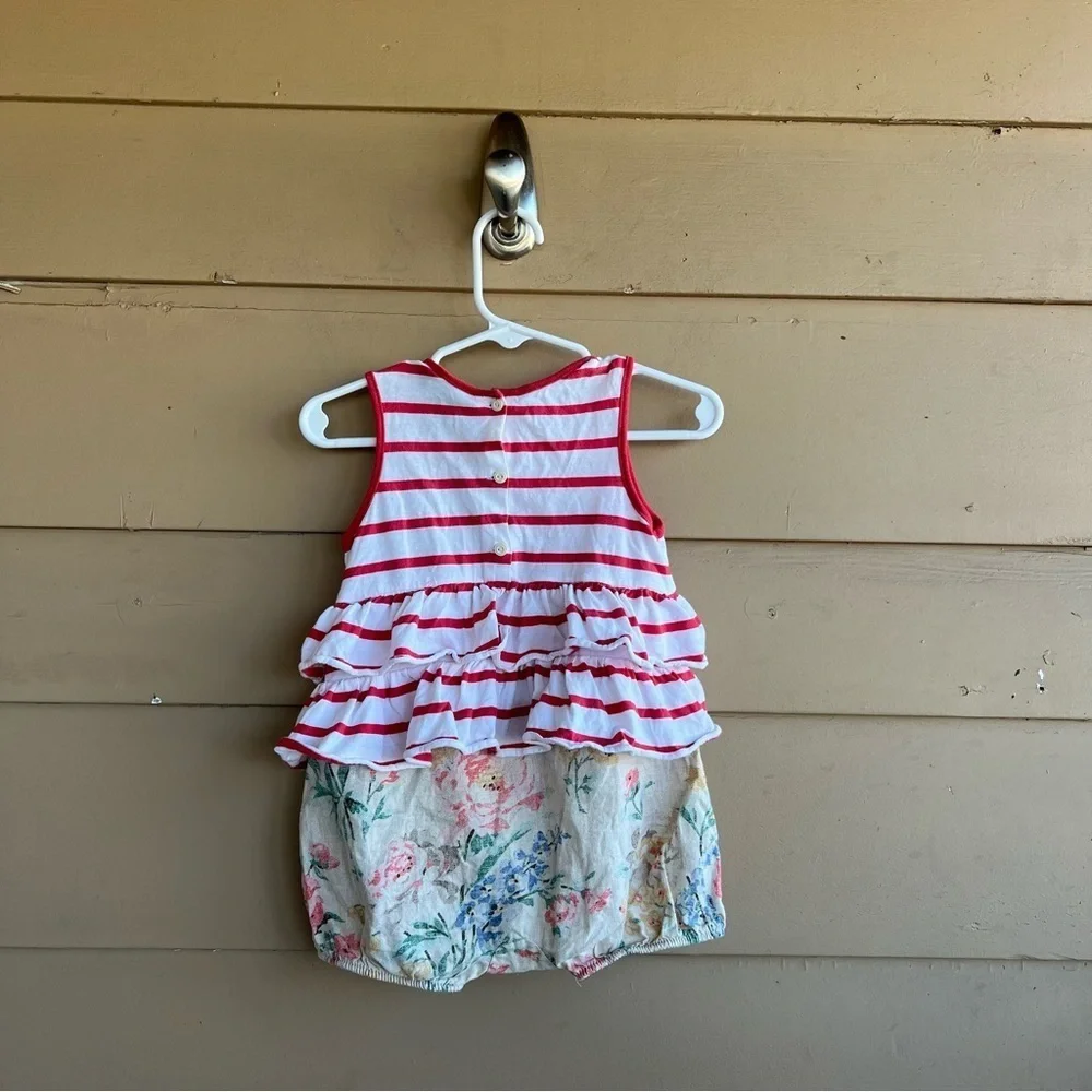 Ralph Lauren Infant Girls Romper Bubble Red Stripe Top/Floral Bottom Sz 12M